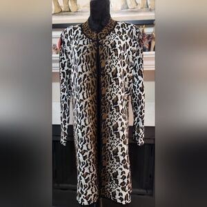 Mislook Houndstooth Mock Neck Animal Print Long Knit BLeopard Print Women's Coat